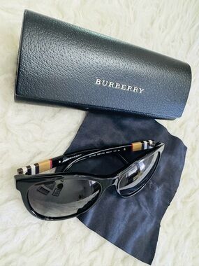 Burberry Black Cat-Eye Sunglasses with Signature Check Temples